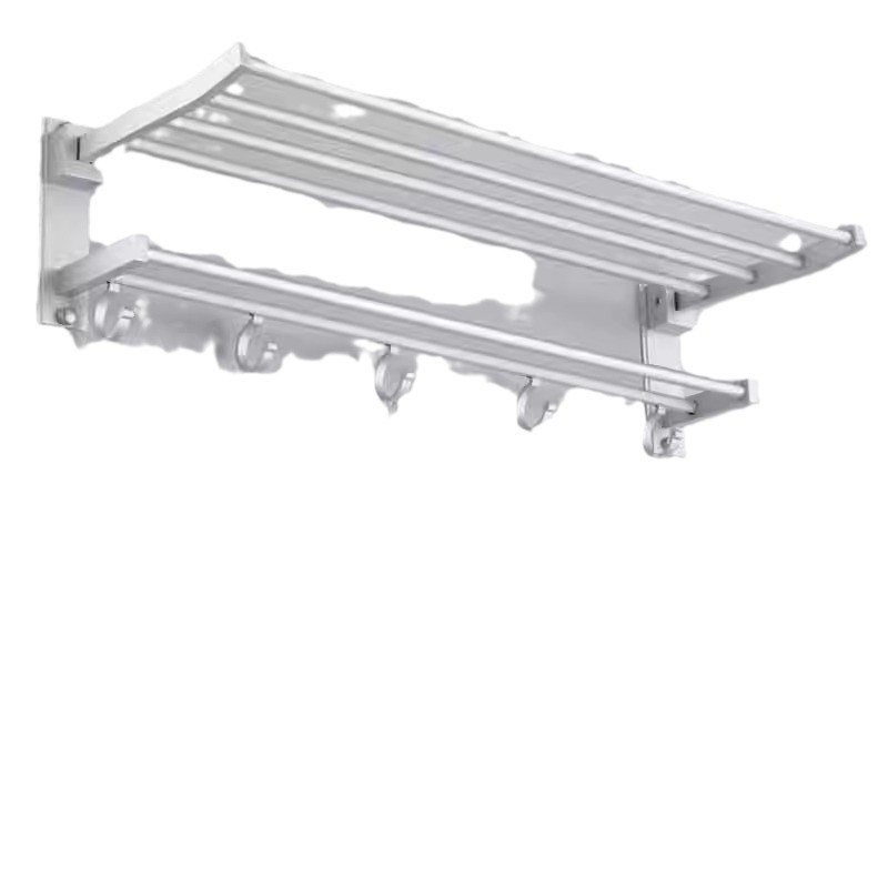 Espacio de aluminio doble capa plegable toallas móviles estante de toallas de baño sin perforación estante de ingeniería al por mayor