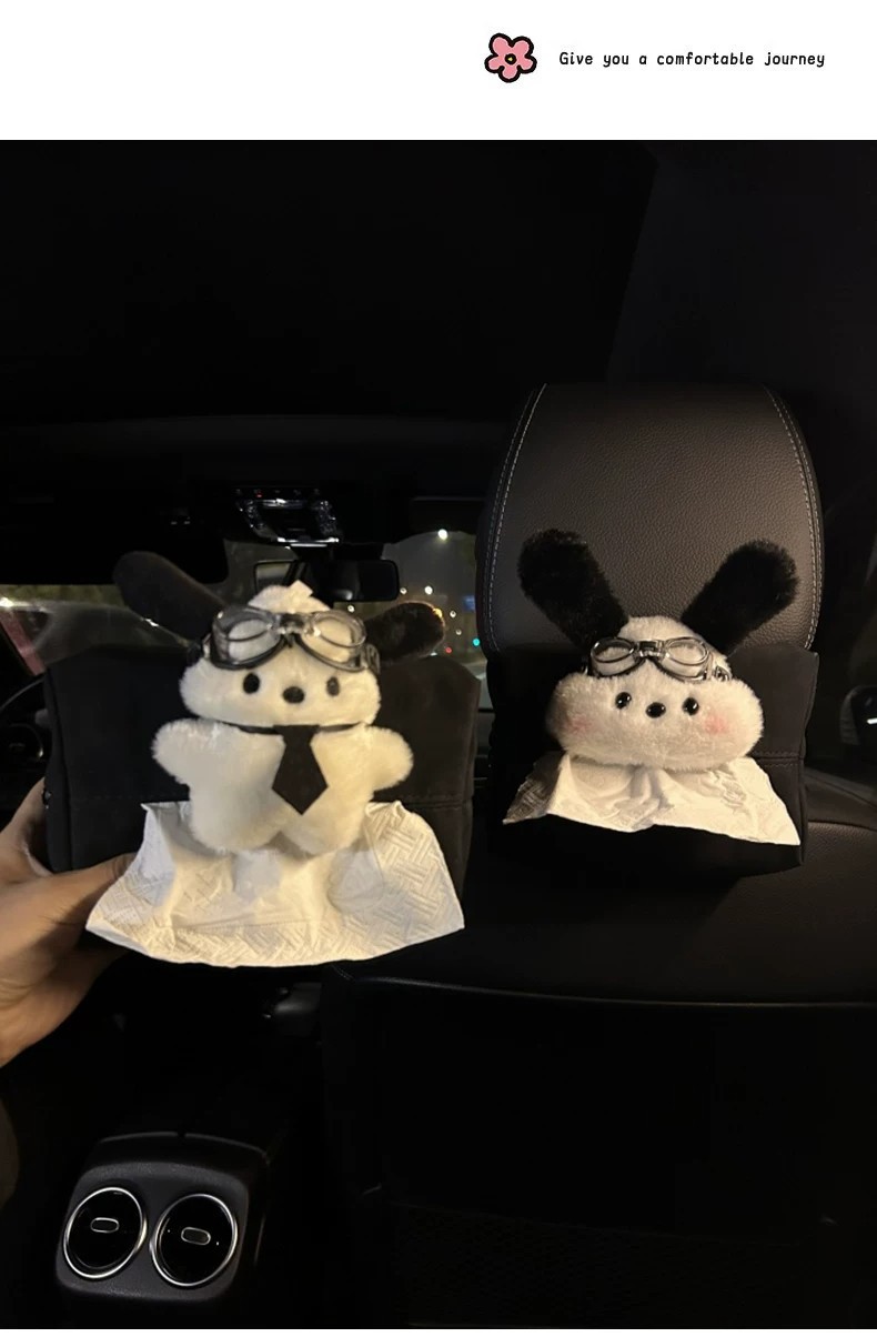 Car-mounted tissue box, hanging car tissue holder, car paper bag, in-car hanging bag, creative cute decoration, armrest box