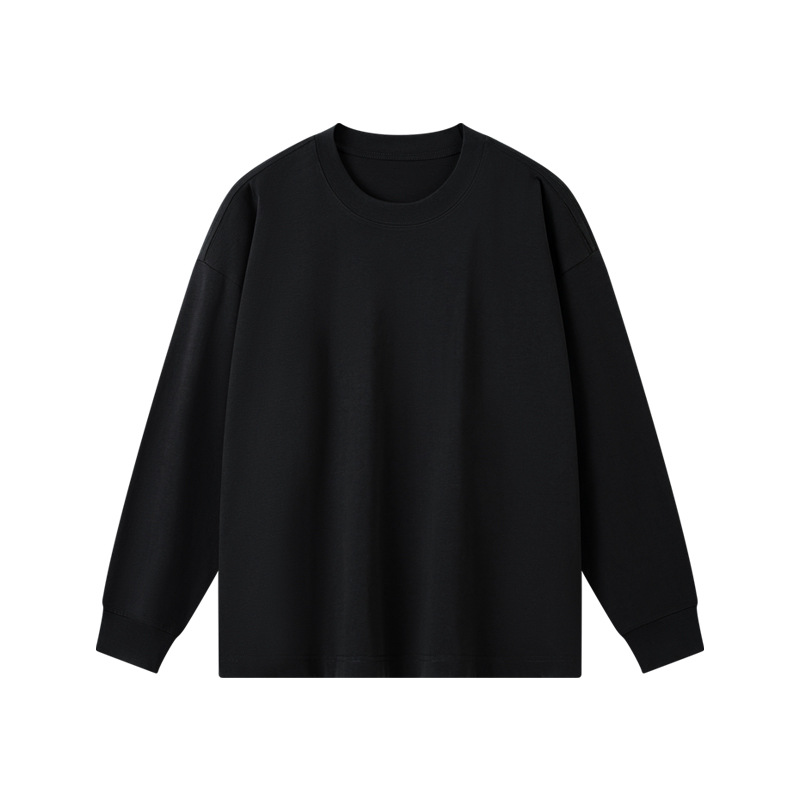 300gの精練肌に厚い純綿長袖tシャツ男2024秋冬の中に純色の丸襟の底のシャツの上着を掛けます。