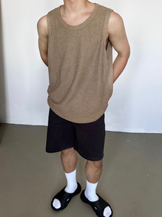 2024 New Summer Style Lazy Style Casual Loose Pit Sleeveless T-Shirt Sweat Vest Men's Pure Color Waistcoat Top Inner Wear