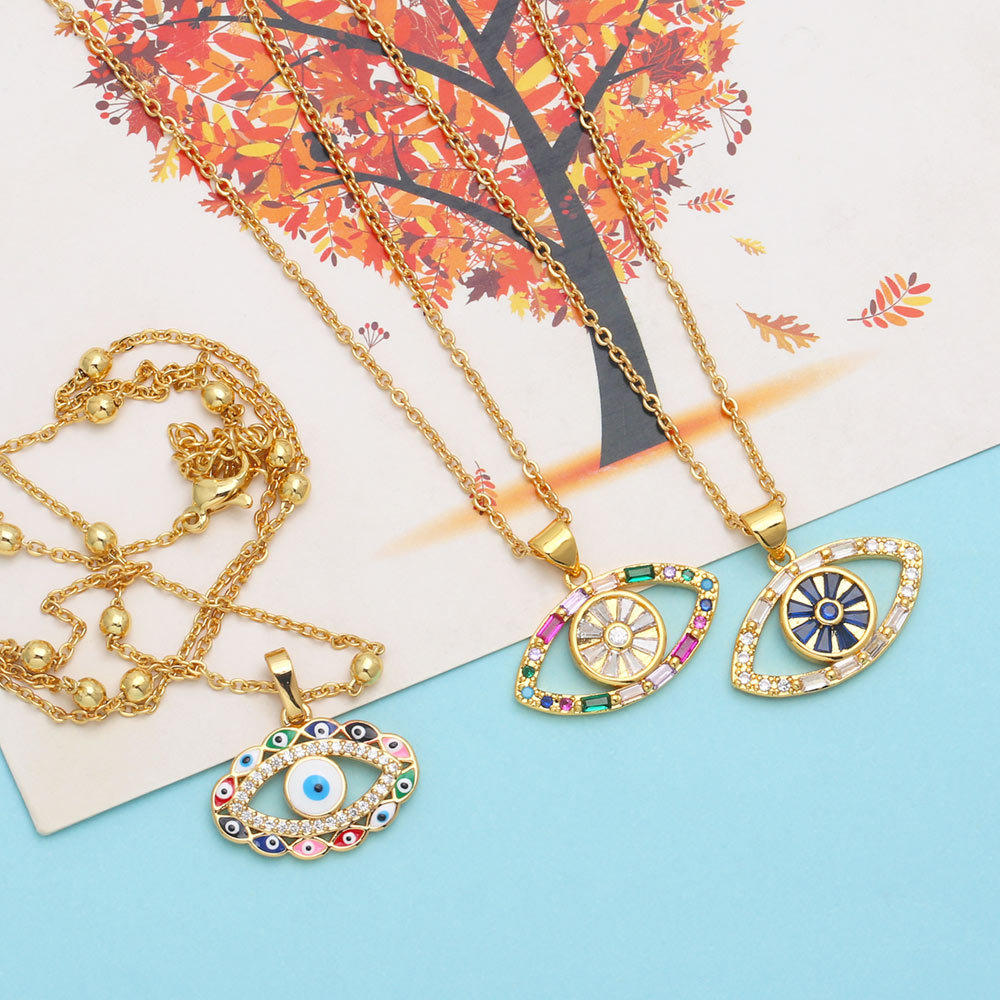 Fashion Devilu0027S Eye Copper Pendant Necklace Enamel Inlay Zircon Copper Necklaces