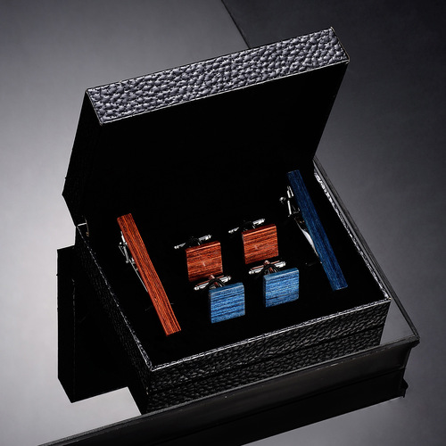 New wooden tie clip set for men, business red and blue two-color retro tie clip YR01-02