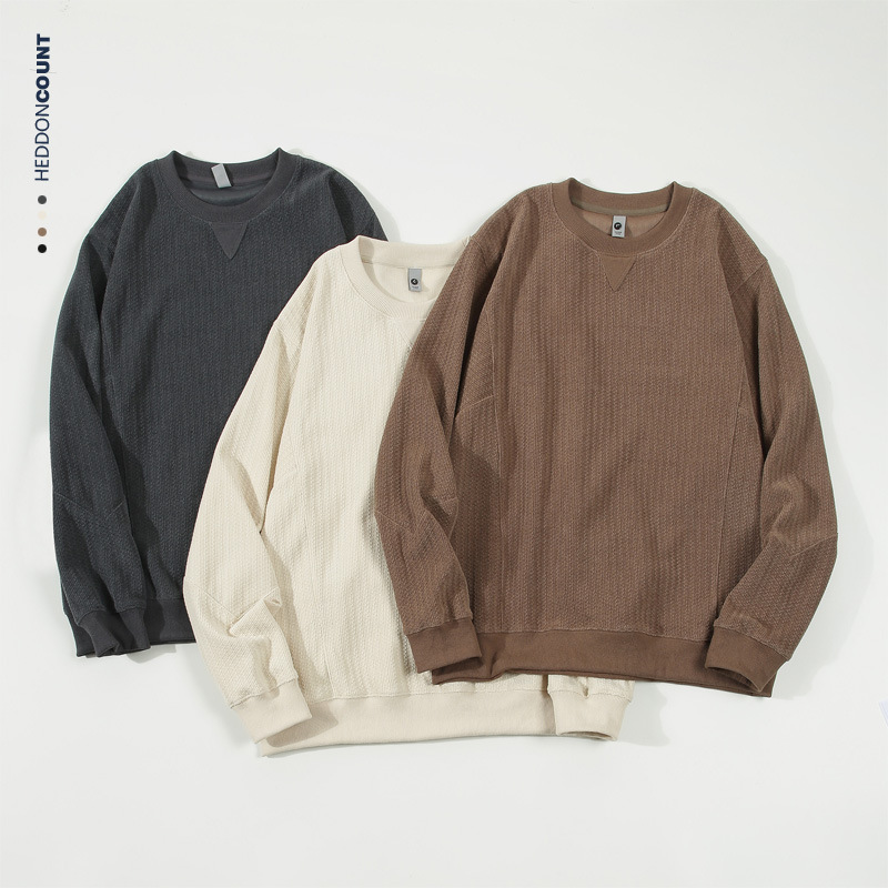 Men's Jacquard Patchwork Crewneck Sweatshirt - Relaxed Fit Textured Design Casual Long Sleeve Top For Urban Retro Style_voghion.com