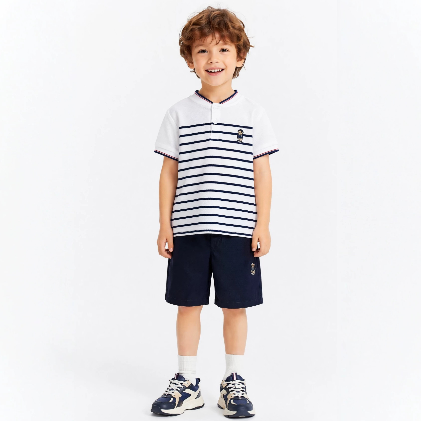 New summer boys' striped open-neck short-sleeved polo shirt, short-sleeved t-shirt for older children, summer children's clothing