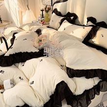 aw0A类水洗棉四件套韩版公主风花边刺绣被套床单三件套四季床上用