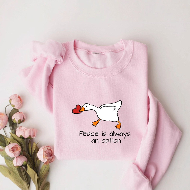 "Peace Is Always an Option" Valentine's Day Duck Sweatshirt Cross-Border Etsy European and American Autumn and Winter New Sweatshirt
