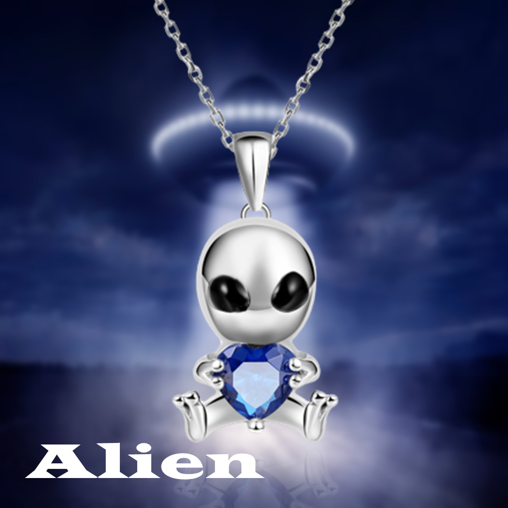 Collana con ciondolo a forma di cuore blu profondo alieno in lega con diamanti e accessori per gioielli alla moda_voghion.com