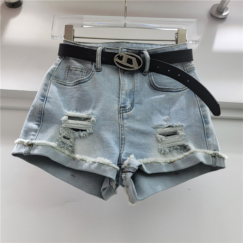 Pantalones Cortos de Mezclilla con Rotos para Mujer Dobladillo Doblado Ajuste Ceñido para Verano image 3
