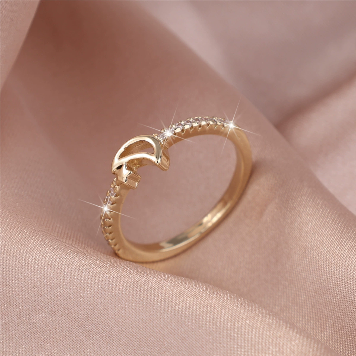 Покрытие из меди 14K золотое сложенное кольцо Полумесяц полумесяц полон бриллиантов