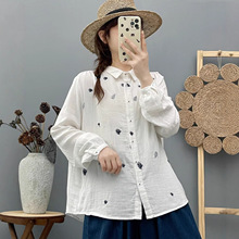 森系文艺刺绣舒适棉纱开衫长袖衬衫 女2025秋装新款休闲上衣 7750