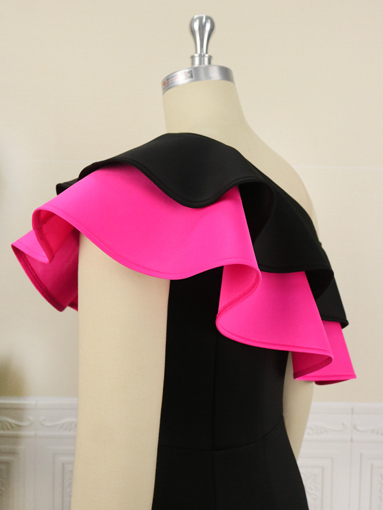 Plus Size Women's Dress One Shoulder Backless Ruffle Fishtail Dress_voghion.com