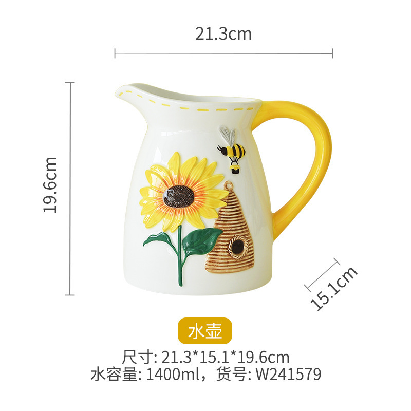 Arreglos florales de primavera, hervidor, abeja, lindo hervidor frío, cerámica de gran capacidad, cerámica en relieve creativa, olla de alto valor