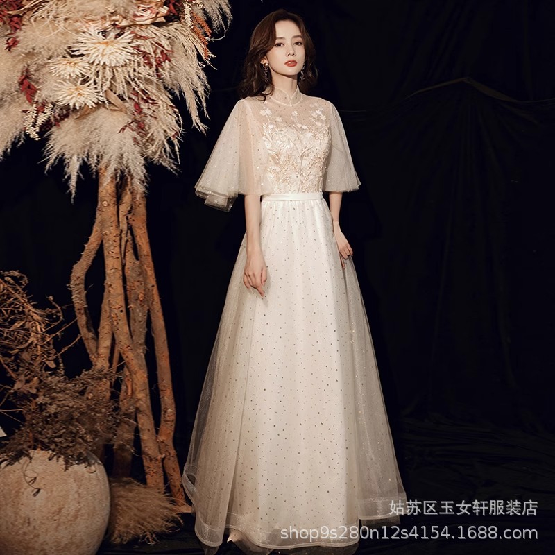 2024 new banquet chinese bridesmaid dress annual meeting host chinese style engagement evening dress bride toast dress female