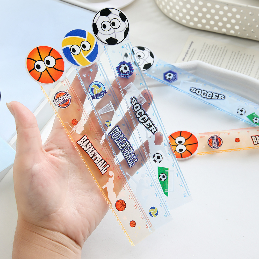 Bonita regla de baloncesto de fútbol dibujos animados 15cm onda regla de medición de pupilos de primaria artículos de papelería