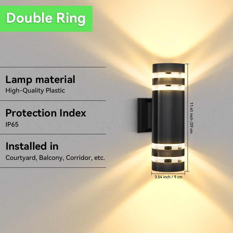Lámpara de pared impermeable para exteriores de doble cabezal E27, iluminación ascendente y descendente de plástico, luz frontal para puerta de pasillo, luz LED colgante de pared para patio.