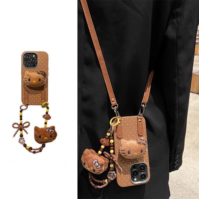 复古KT猫苹果16ProMax手机壳iPhone15Pro新13女款12软套14手绳XR