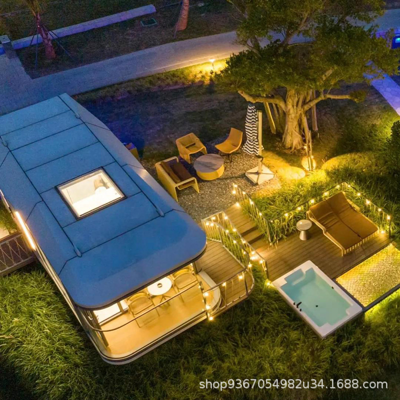 Habitación con cielo estrellado, casa cápsula espacial, alojamiento familiar, uso en áreas panorámicas para acampar, terraza modular, fabricante de estructuras móviles, habitación de camping con cielo estrellado