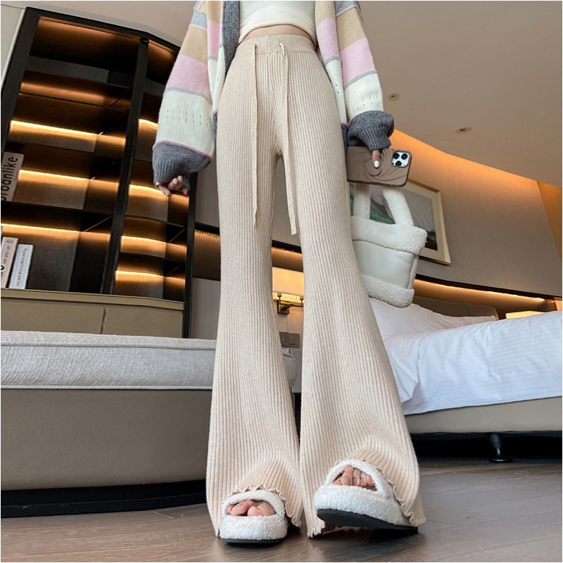 Soft Waxy Pit Knitted Pants Women's Autumn and Winter Thickened High Waist Slimming Wide Leg Pants Loose Casual Dape Micro-flared Pants