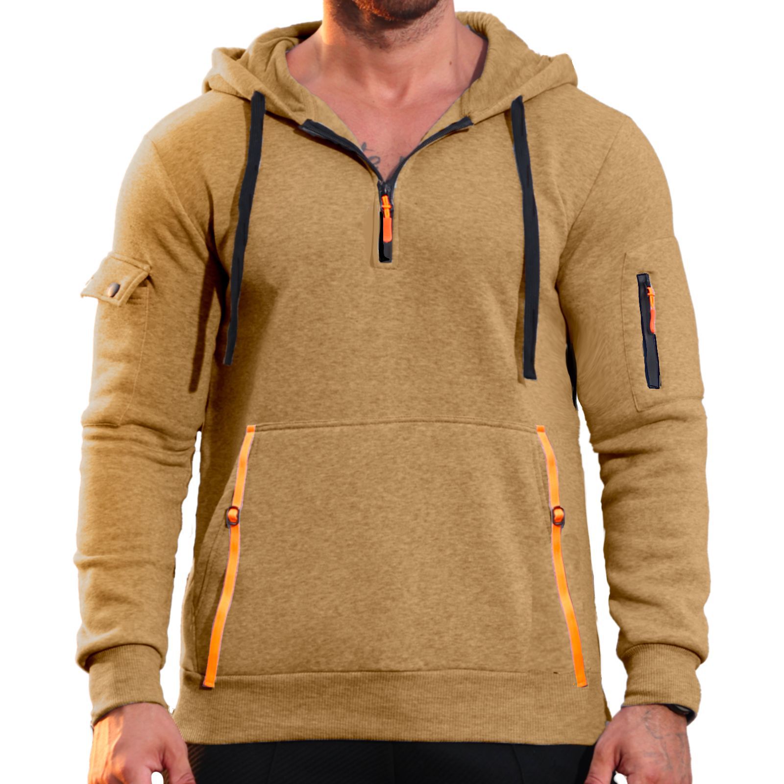 26 Europa y los Estados Unidos transfronterizos primavera y otoño sudadera encapuchada chaqueta con cremallera comercio exterior americano multibolsillo sudadera deportiva casual hombre