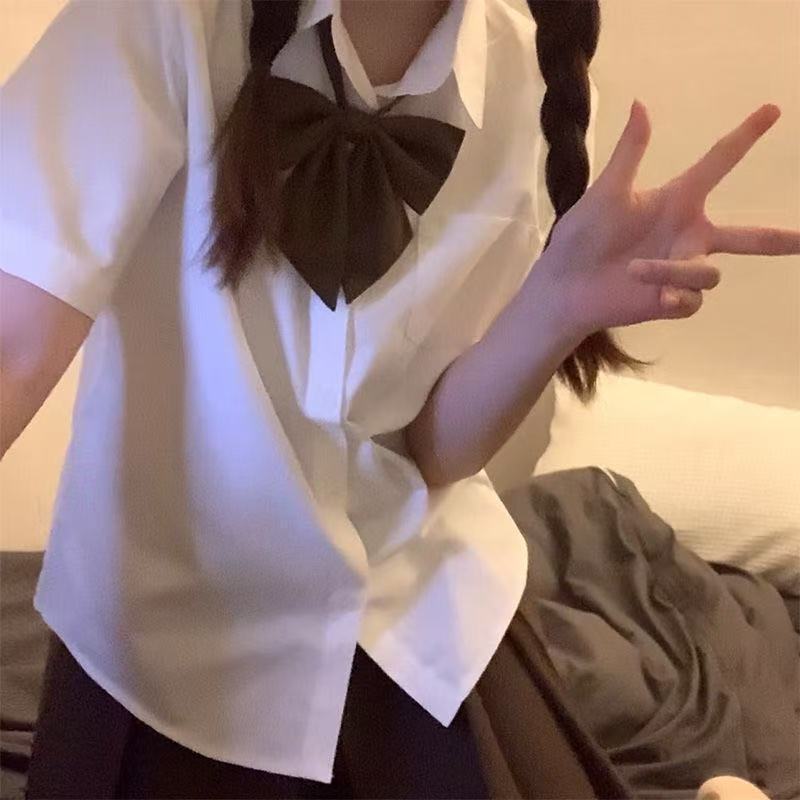 Jk Uniform Short-Sleeve Pointed Collar White Shirt Japanese Cute College Style Basic Versatile Women's Summer Top
