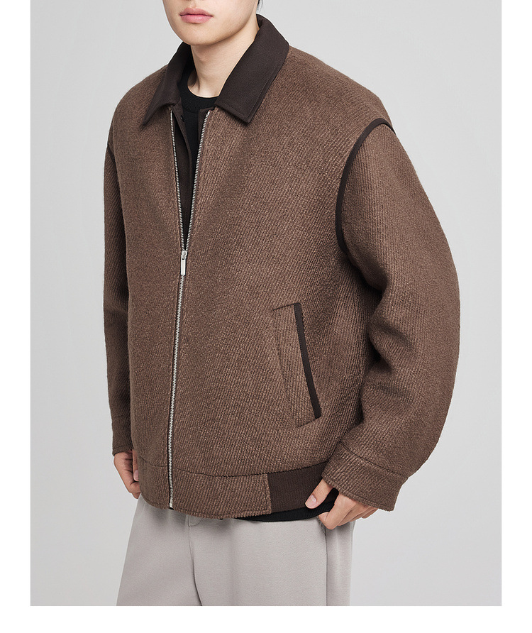 Áo phao nam dáng ngắn phong cách Old Money chất liệu twill — Màu cà phê nâu chi tiết 29