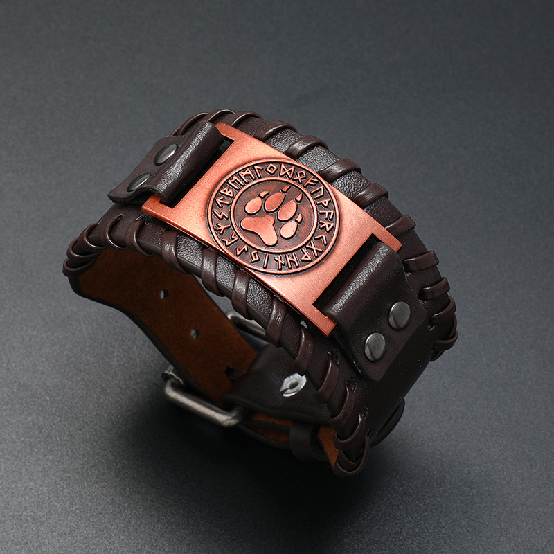 Simple Viking totem bear claw leather bracelet