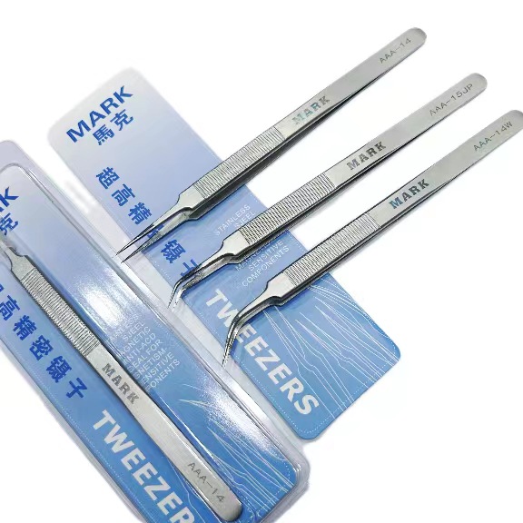 MARK手机维修指纹飞线镊子14不锈钢加长尖直弯防磁超细硬0.15mm