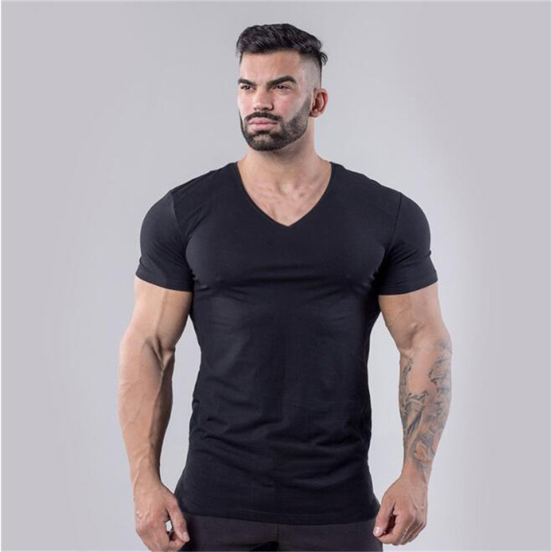 Sports T-Shirt Running Suit Men's t Short-Sleeved Top Summer V Neck Pure Cotton Clothing Training Long-Sleeved Basketball Fitness Clothes