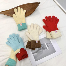 手套冬季保暖骑行用加厚2025新款可爱软糯仿毛绒加长拼色手套批发