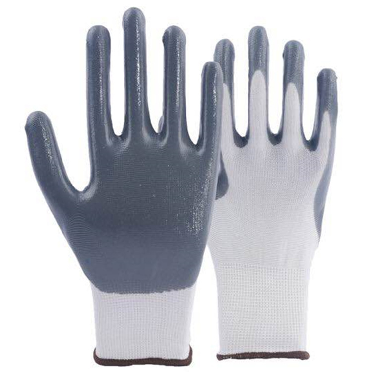 13针白色涤纶/尼龙掌浸丁腈光面浸胶花园手套