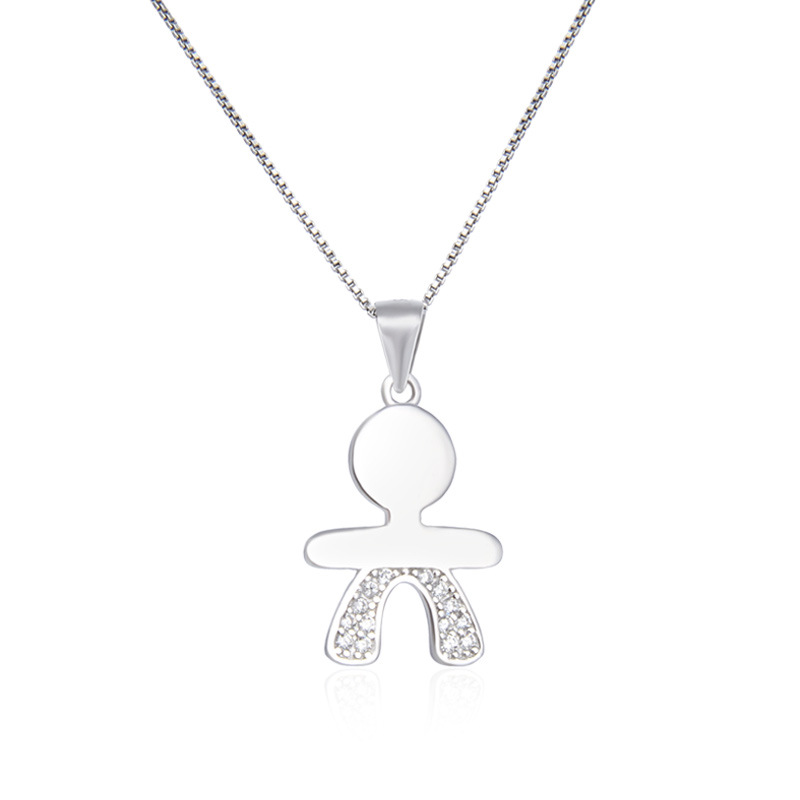 S925 muñeca de plata esterlina de carácter de los niños collar de los hombres y las mujeres simple estilo coreano creativo Micro incrustaciones de circón colgante cadena de la clavícula