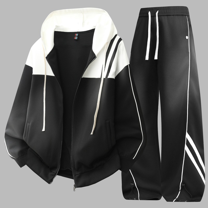 Primavera y otoño nuevos pantalones sueltos de hombre chaqueta de dos piezas juvenil guapo versátil cardigan con sombrero sweaters