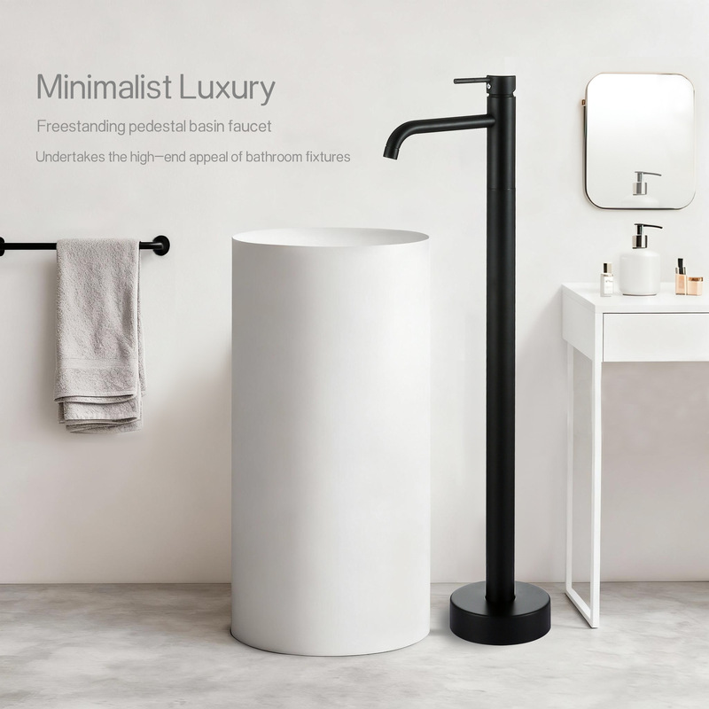 Factory Direct Sales Concealed Bathroom Floor-Standing Bathtub Faucet Hotel Household High Basin Column Basin Wall Water Inlet Dual Control