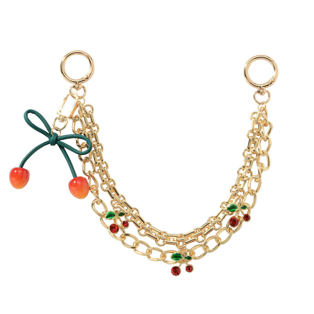 Nuevo y2k exquisito dulce y fresco moda cadena multicolor resina diamantes de imitación destello fino cuero cereza hoja DIY colgante de bolsa