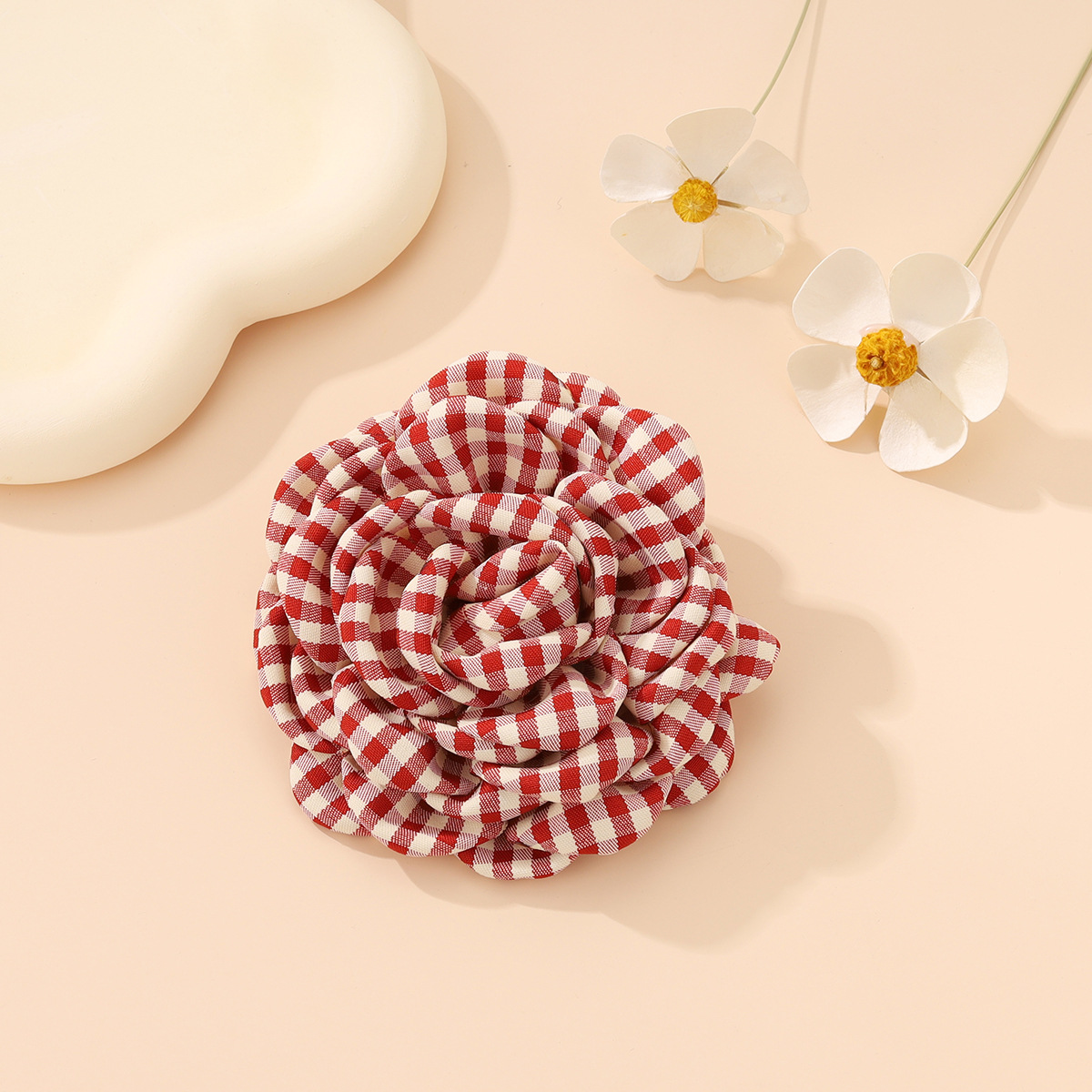 Chanel-style Plaid Fabric Flower Brooch For Autumn And Winter_voghion.com