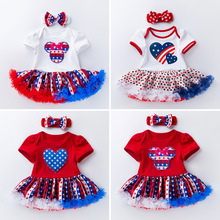 美国独立日宝宝服饰短袖哈衣裙婴儿童裙印花星星连身裙可定制图案