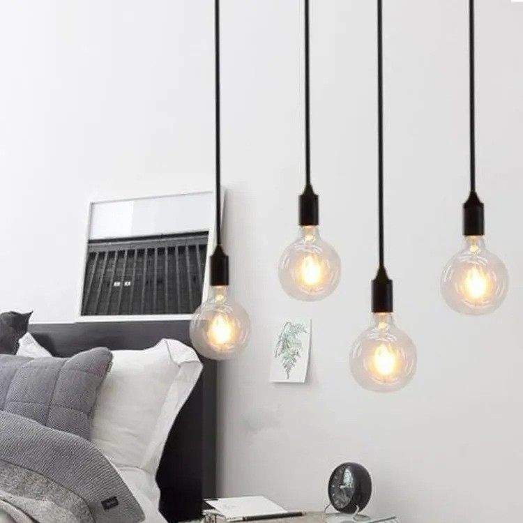 Fábrica transfronteriza venta directa E27 lámpara de lámpara de lámpara de silicona colorida lámpara de lámpara trenzada alambre dormitorio sala de estar bar bar