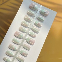 30片手工穿戴甲薄荷蝴蝶夏日清涼百搭顯白可拆卸美甲貼片