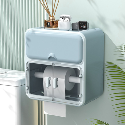 Nordic Style No-Hole Toilet Paper Holder Waterproof Wall-Mounted Tissue Paper Shelf Bathroom Toilet Tissue Roll Holder