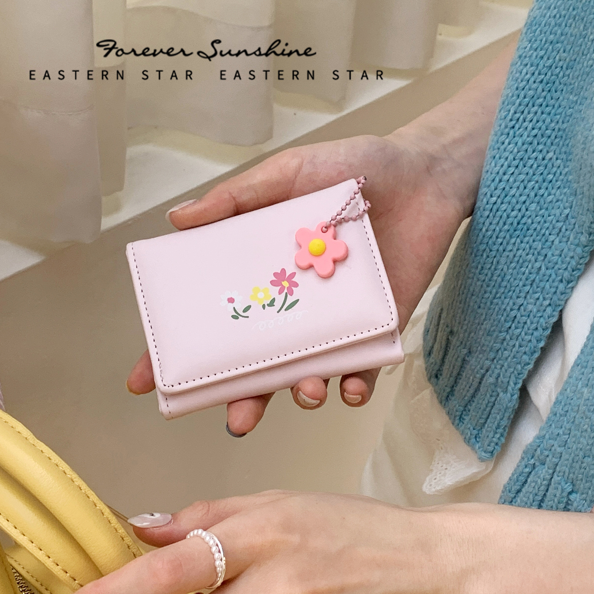 작은 꽃무늬~ 패셔너블하고 심플한 포레스트 스타일 대용량 여성용 70% off 지갑 접이식 카드홀더 지갑 지갑