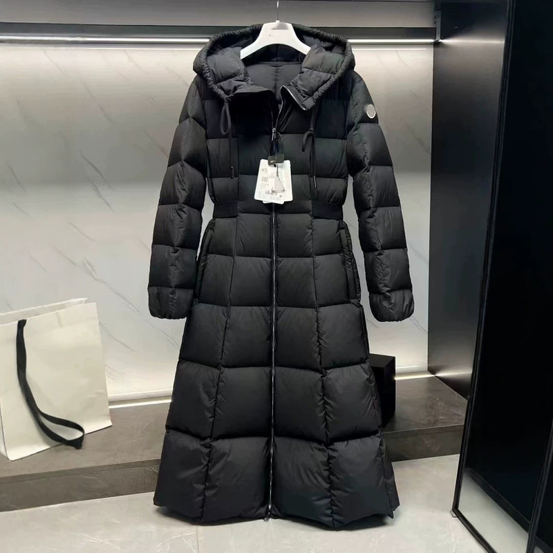 Top-quality Moncler down jacket, "Princess on the Run" style, long-length women's cinched waist over-the-knee Faucon, thickened and warm winter coat