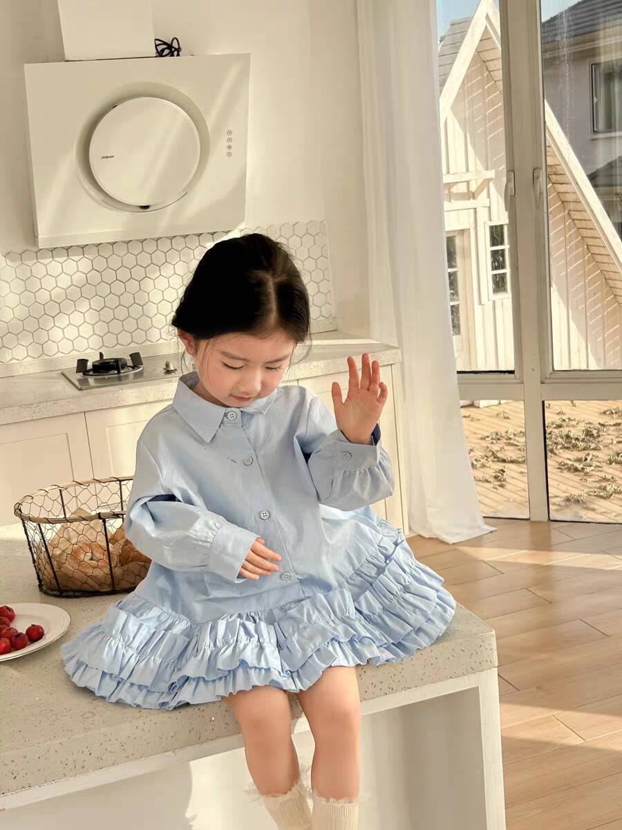 Camisas para bebés de primavera y otoño nuevas niñas extranjeras con solapa de mangas largas falda de princesa falda para niños