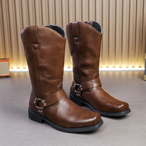 Men's Leather Boots, Large Size, New Arrival Leather Shoes, Fashionable Men's High-Top Riding Boots, Trendy British-Style Casual Leather Boots