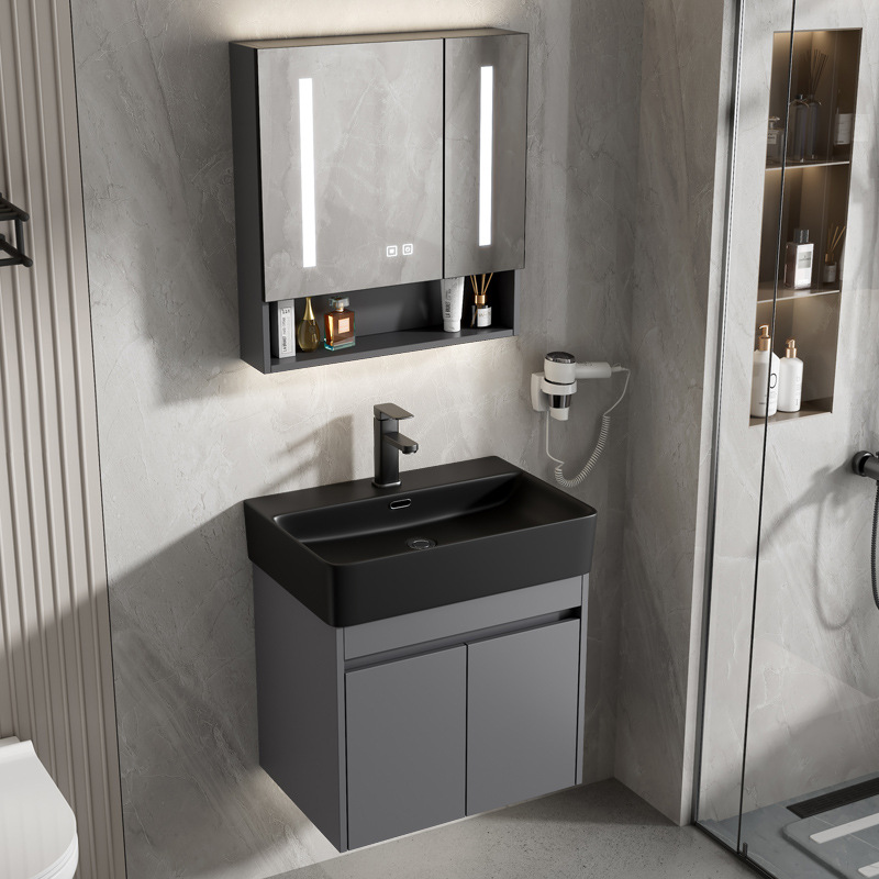 Gabinete de baño de aluminio espacial combinación de cerámica negra lavabo lavabo lavabo de mano lavabo comercio exterior pequeño lavabo ultra estrecho