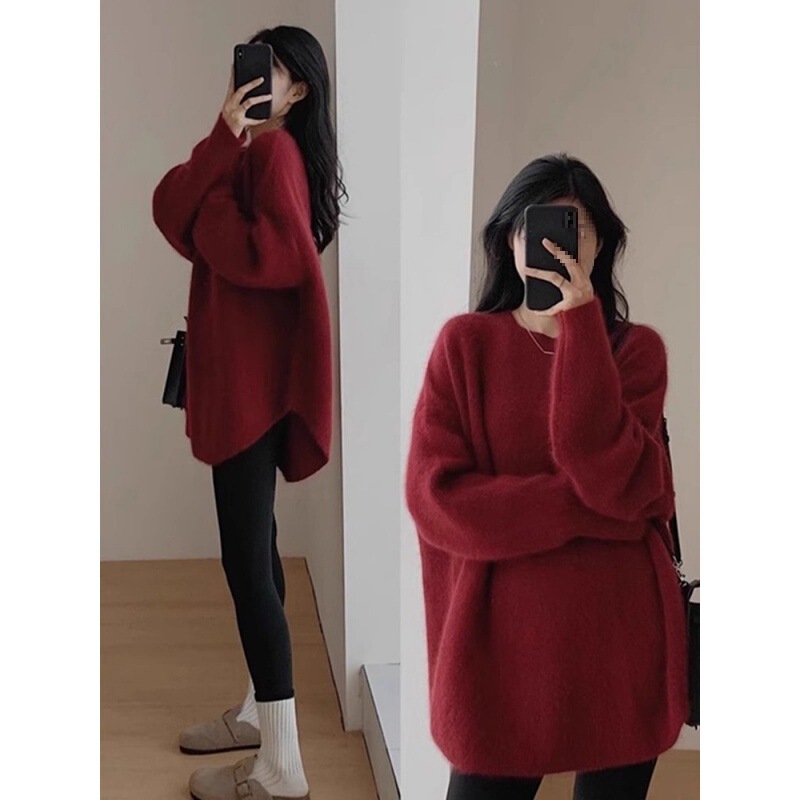Knitted Sweater Blue Mid-Length Style Covers the Buttocks, Lazy Style Winter Wear Shark Pants Matchinging Tops for Women
