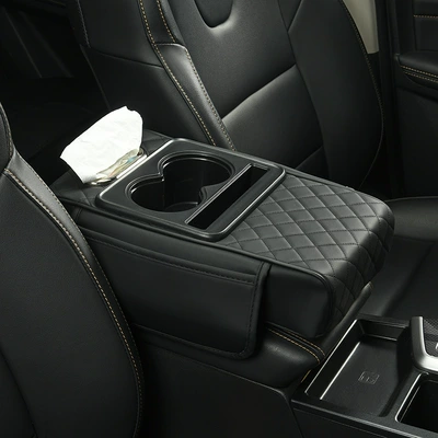 Car armrest box pad booster pad car center armrest tissue box storage bag cup holder integrated armrest box pad (Armrest box pad) - black