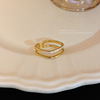 Retro golden fashionable brand small design ring, on index finger, trend of season
