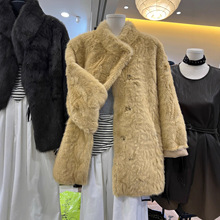 欧货高端中长款环保皮草毛毛外套冬季新款2025设计感加厚保暖大衣
