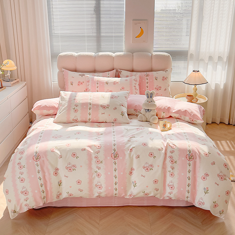Cuerpo de algodón de cuatro piezas de amor, cama de cama, cama de cama, dormitorio de estudiantes, ropa de cama de tres piezas.