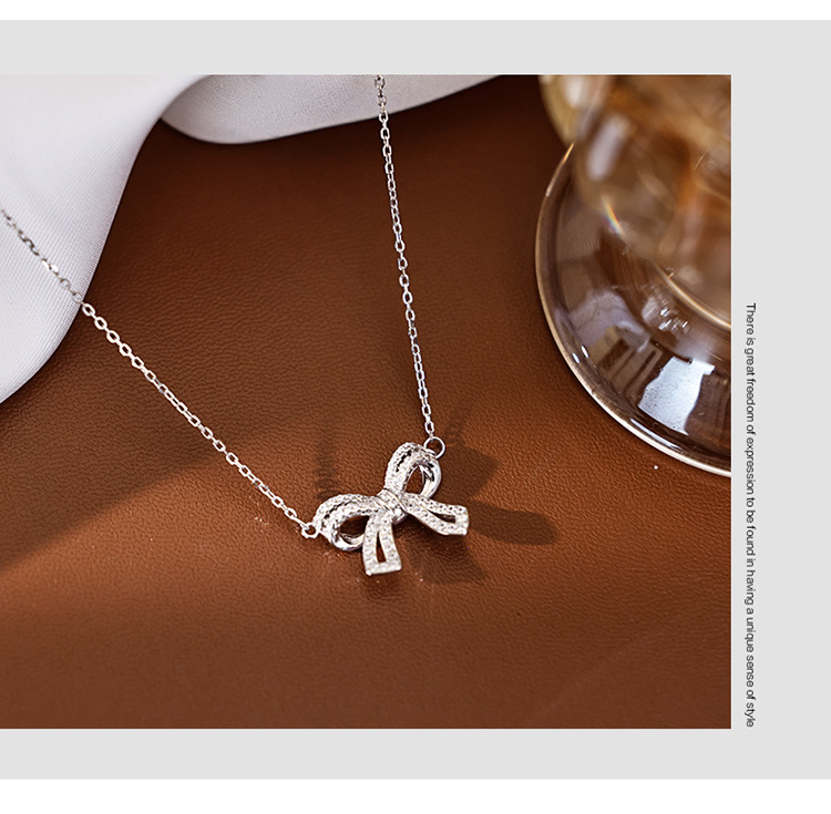 Holiday, Daily Occasion 925 Sterling Silver Material 925 Sterling Silver Bow Knot Pendant Necklace